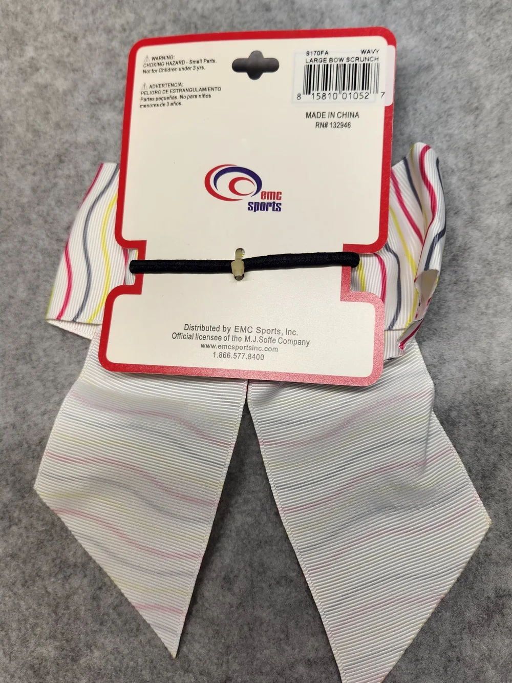 3 Pack-Soffe Striped Bow Scrunch - White with Pink, Yellow & Blue Stripes